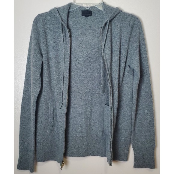 J Crew Collection Italian Cashmere Sweater Full Zip Hoodie Small Gray Luxury - Picture 2 of 10